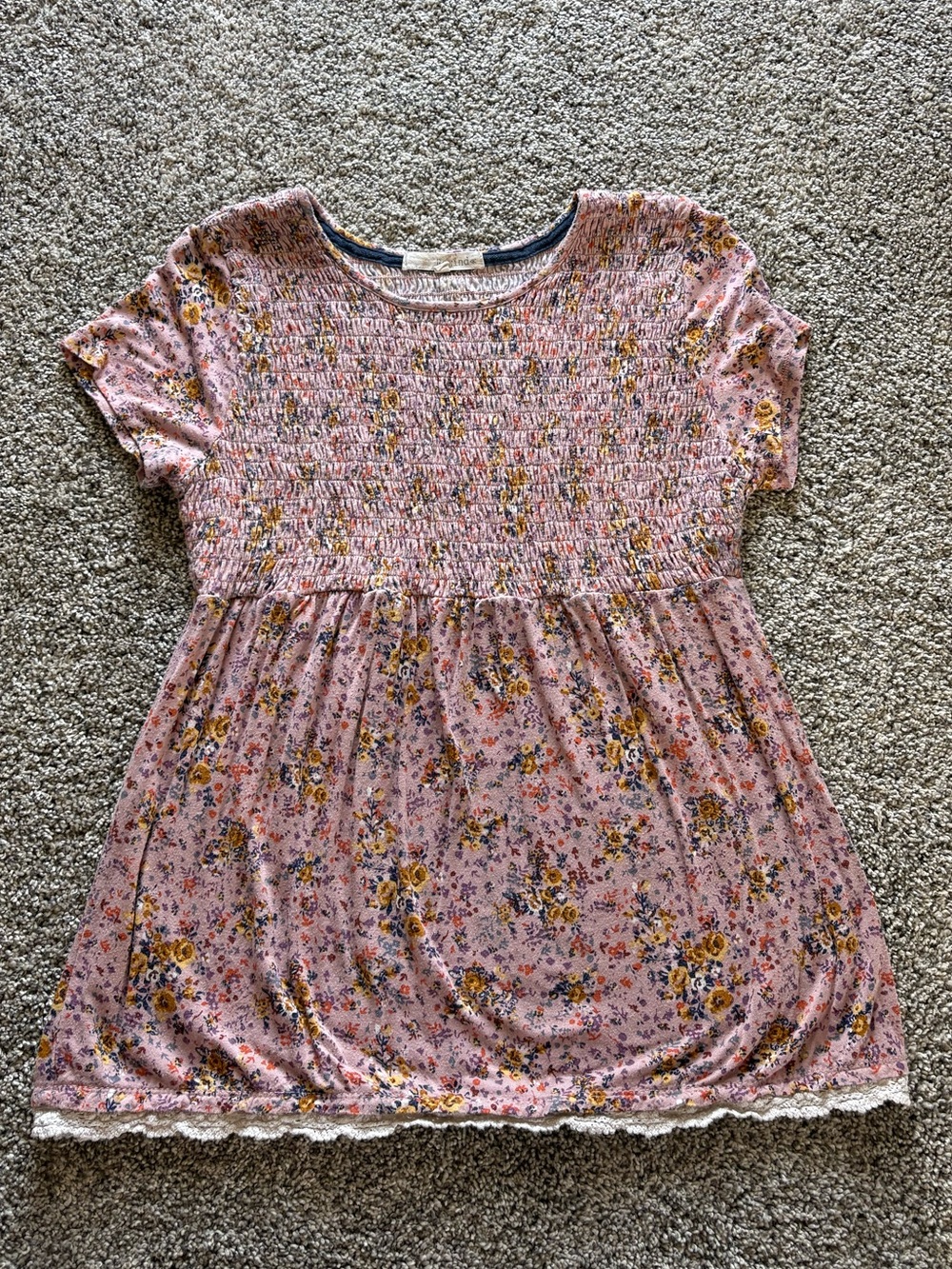 Rewind Pink Floral Smocked Short Sleeve Top